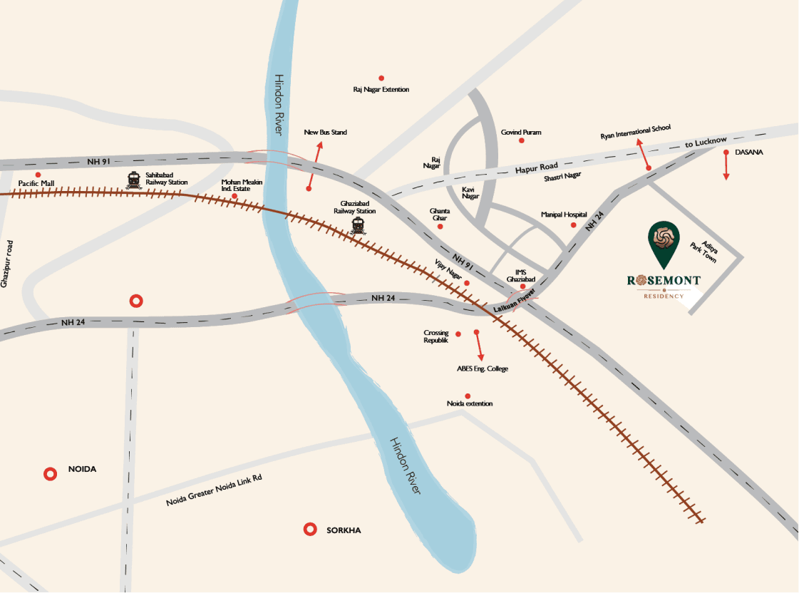 Aditya Rosemont Residency Location Map